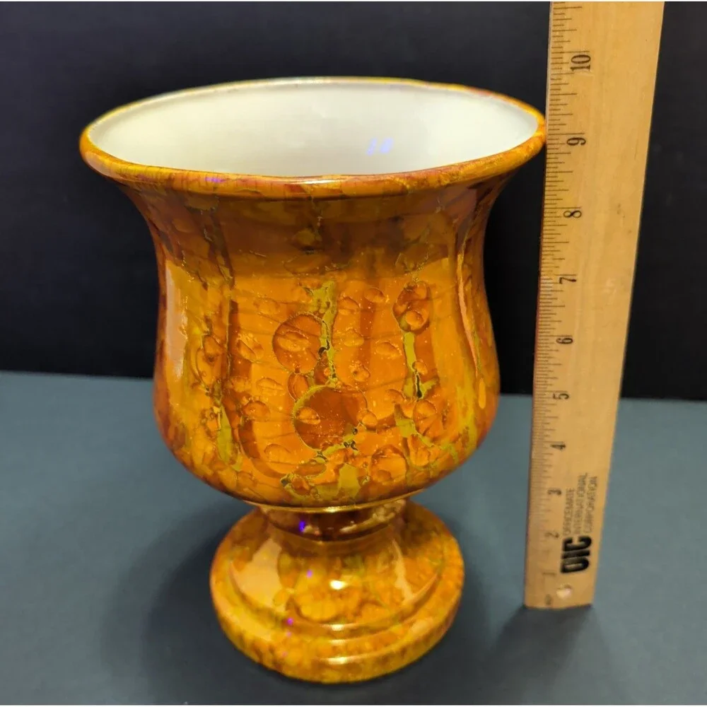 ​1980 JT France Signed Studio Pottery Chalice Vase - Tortoiseshell 9.5